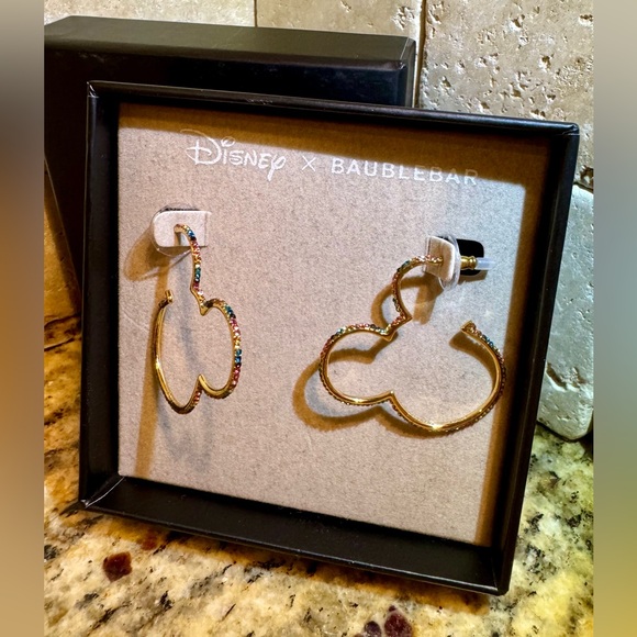 Disney X BaubleBar Mickey Mouse Multi Color Rhinestone Mouse Shaped Earrings - Picture 3 of 6